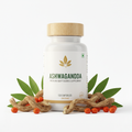 Ashwagandha Supplement bottle with natural roots and berries